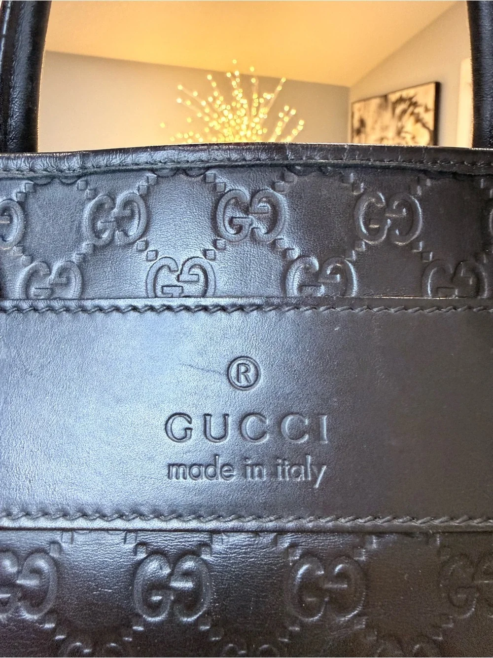 Gucci Black Embossed GG Leather Men’s Briefcase with Silver Hardware